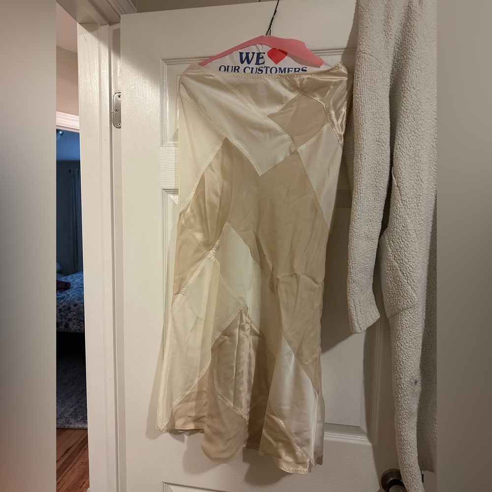 J. Crew Cream and White Satin Patchwork Midi Skirt - Picture 3 of 9